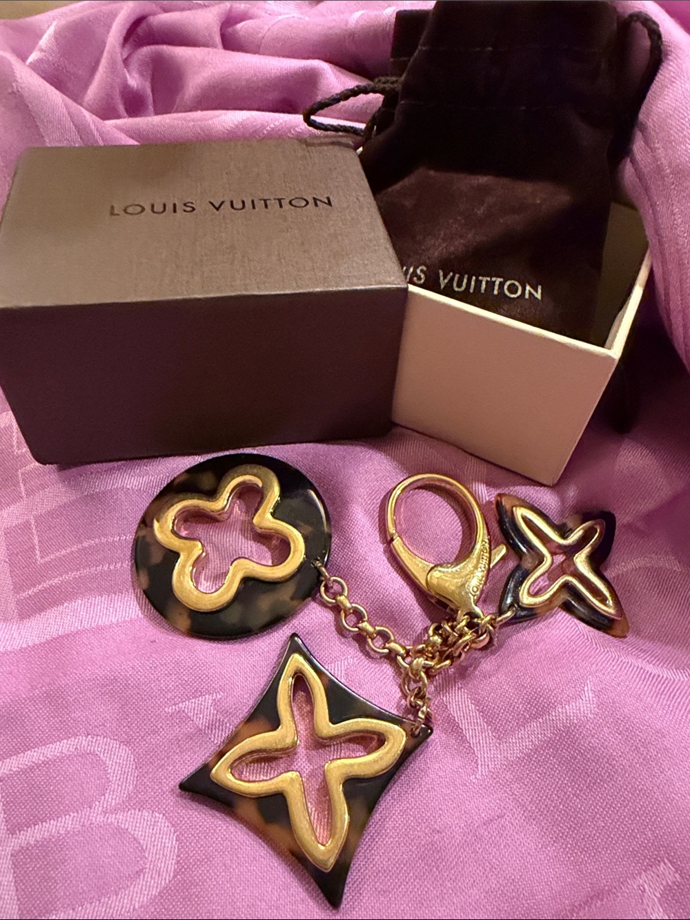 Louis Vuitton Black and Gold Monogram Trio Key Chain Charm